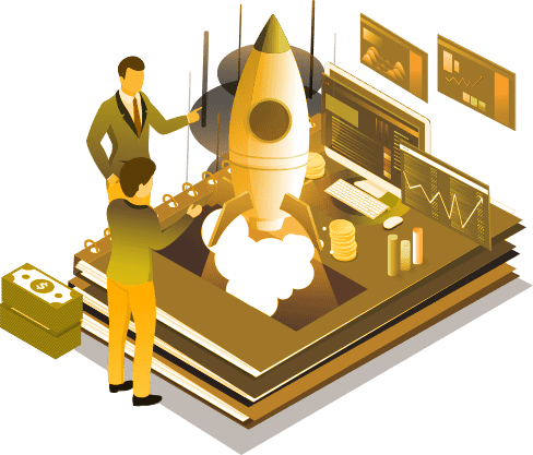Financial technology and rocket launch illustration